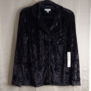 Nicole Miller Top, Size M, Black Velvet, Long Sleeves, Buttonfront, New with Tag